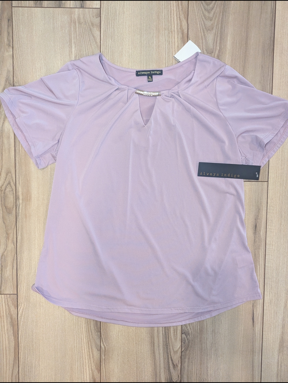Always Indigo Lavender Rhinestone-Trim Short Sleeve Tee